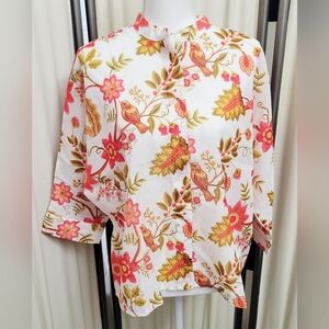 NWT FableStreet White & Orange Floral Print Blouse | Women's Top | Size XL
